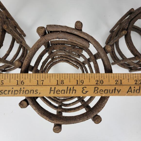 VINTAGE Handmade Candle Holders Brown Primitive Wooden Stick Home Decor Set of 3 - Picture 14 of 15